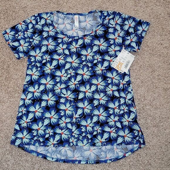 NWT Lularoe Classic T Bright Blue Flower Design Womens Size XS 2-4 - Picture 1 of 7
